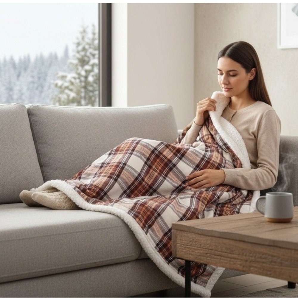Eddie Bauer Home Plaid Sherpa Fleece Throw Blanket Cozy Warm Home‎ Decor